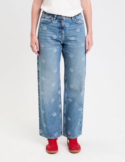 Jean wide leg imprim&eacute; denim double stone femme