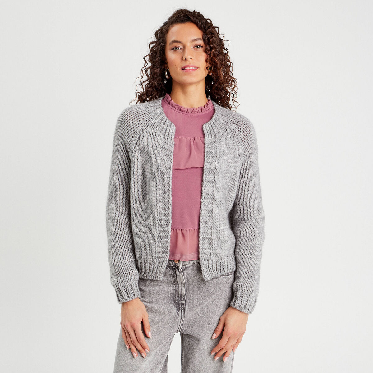 Gilet manches longues gris clair femme