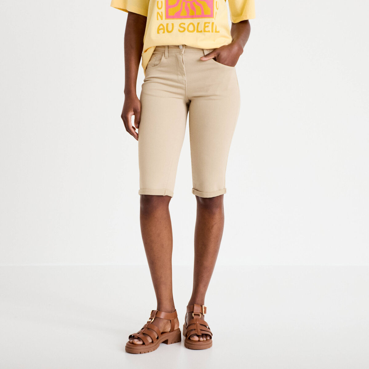 Pantacourt taupe femme