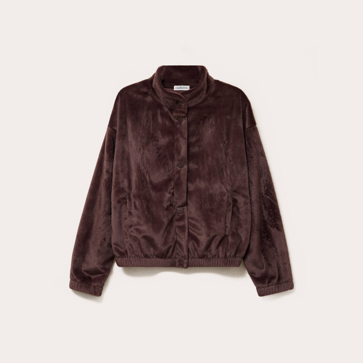 Veste fausse fourrure marron fonc&eacute; femme