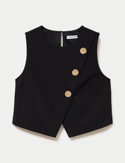 Top ajust&eacute; court sans manches col rond noir femme