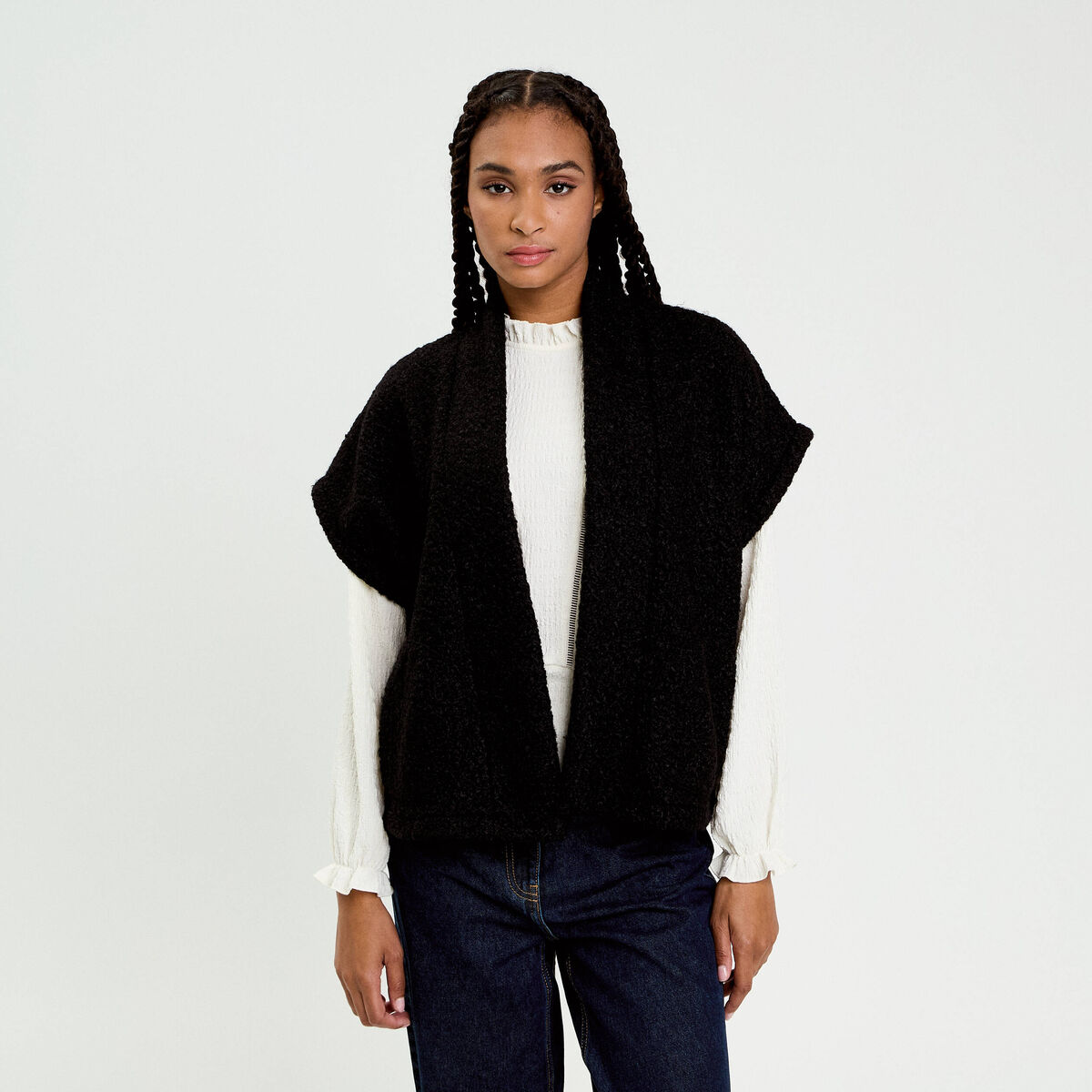 Gilet oversize cropped manches courtes noir femme