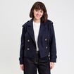 Trench droit court col tailleur bleu marine femme