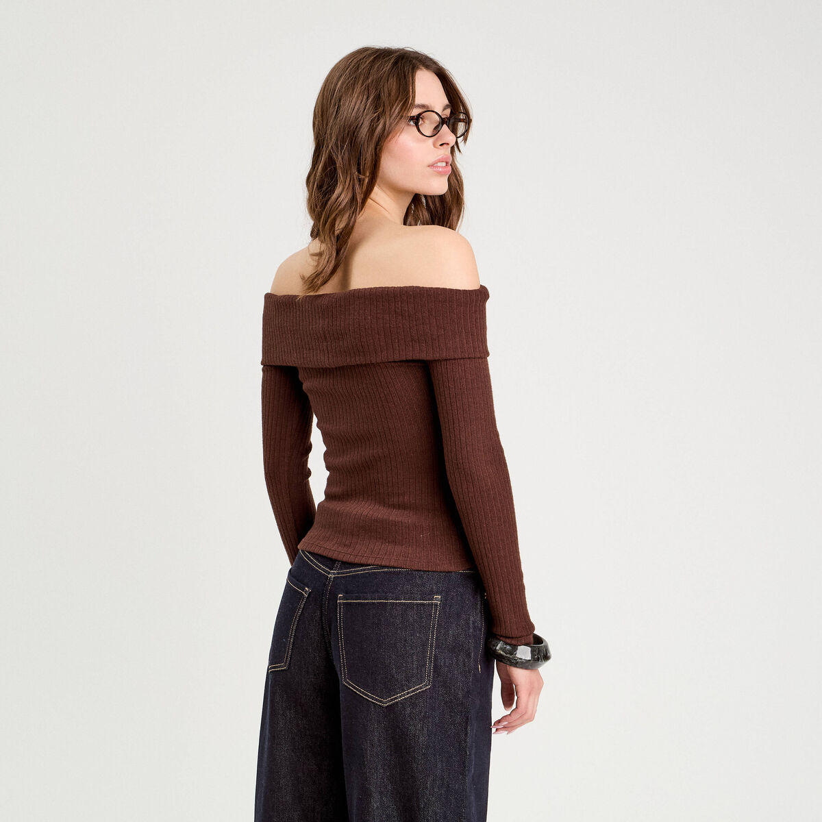 T-shirt manches longues marron fonc&eacute; femme