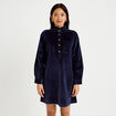 Robe droite velours col montant bleu marine femme