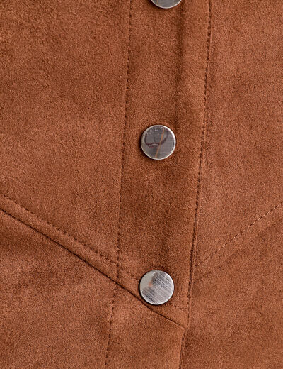 Jupe trap&egrave;ze courte aspect daim marron femme