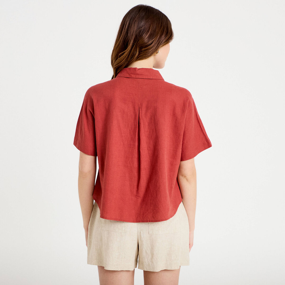 Chemise droite courte col classique vieux rose femme