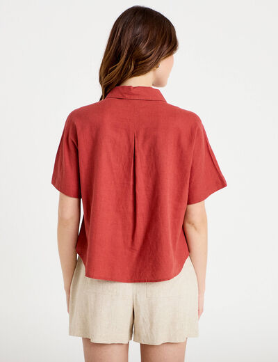 Chemise droite courte col classique vieux rose femme