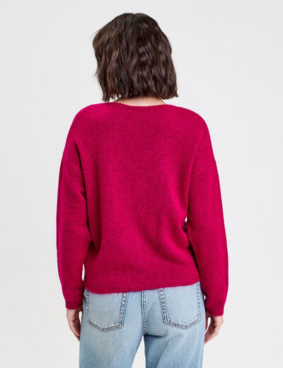 Gilet boutonn&eacute; avec col en V rose fushia femme