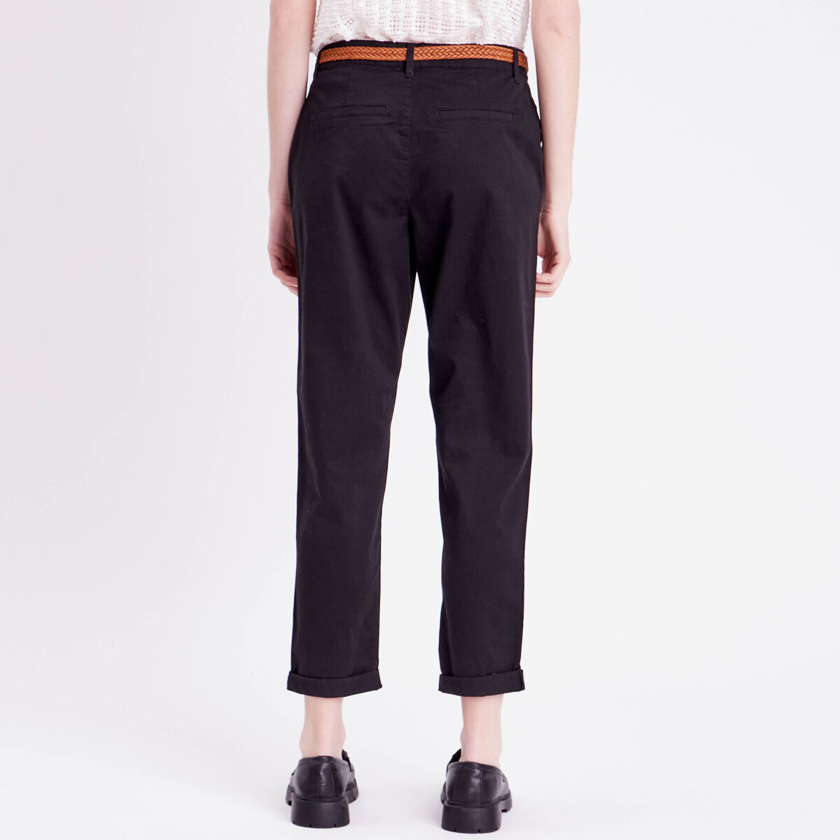 Pantalon chino 7/8&egrave;me noir femme