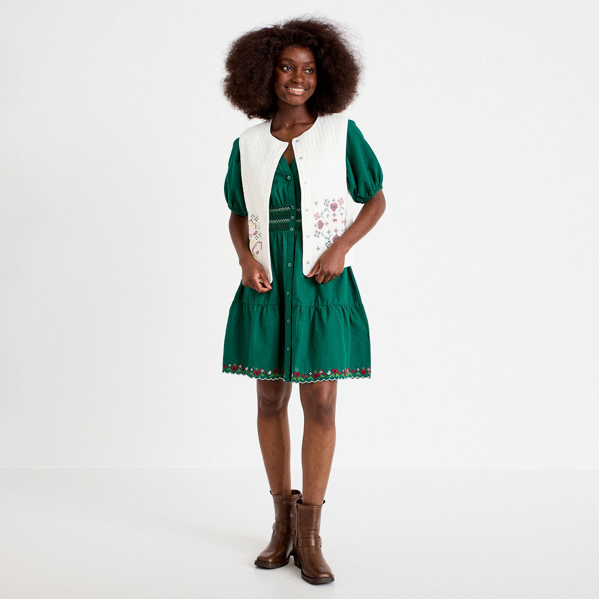 Gilet matelass&eacute; oversize sans manches ecru femme