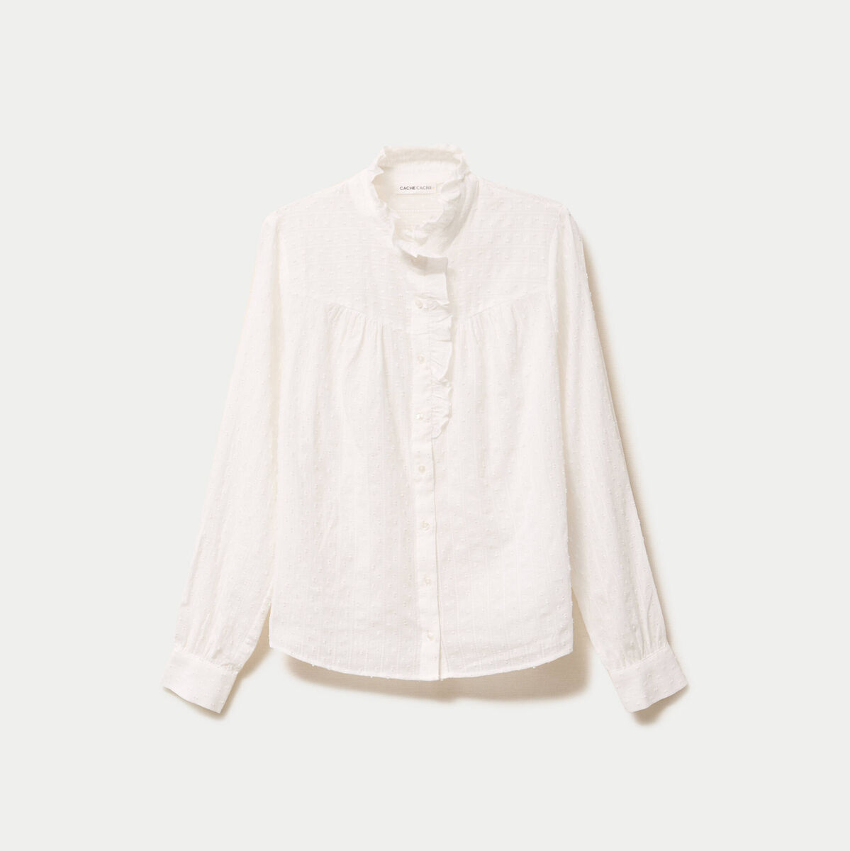 Chemise col montant manches longues ecru femme