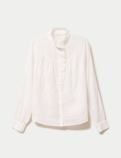 Chemise col montant manches longues ecru femme