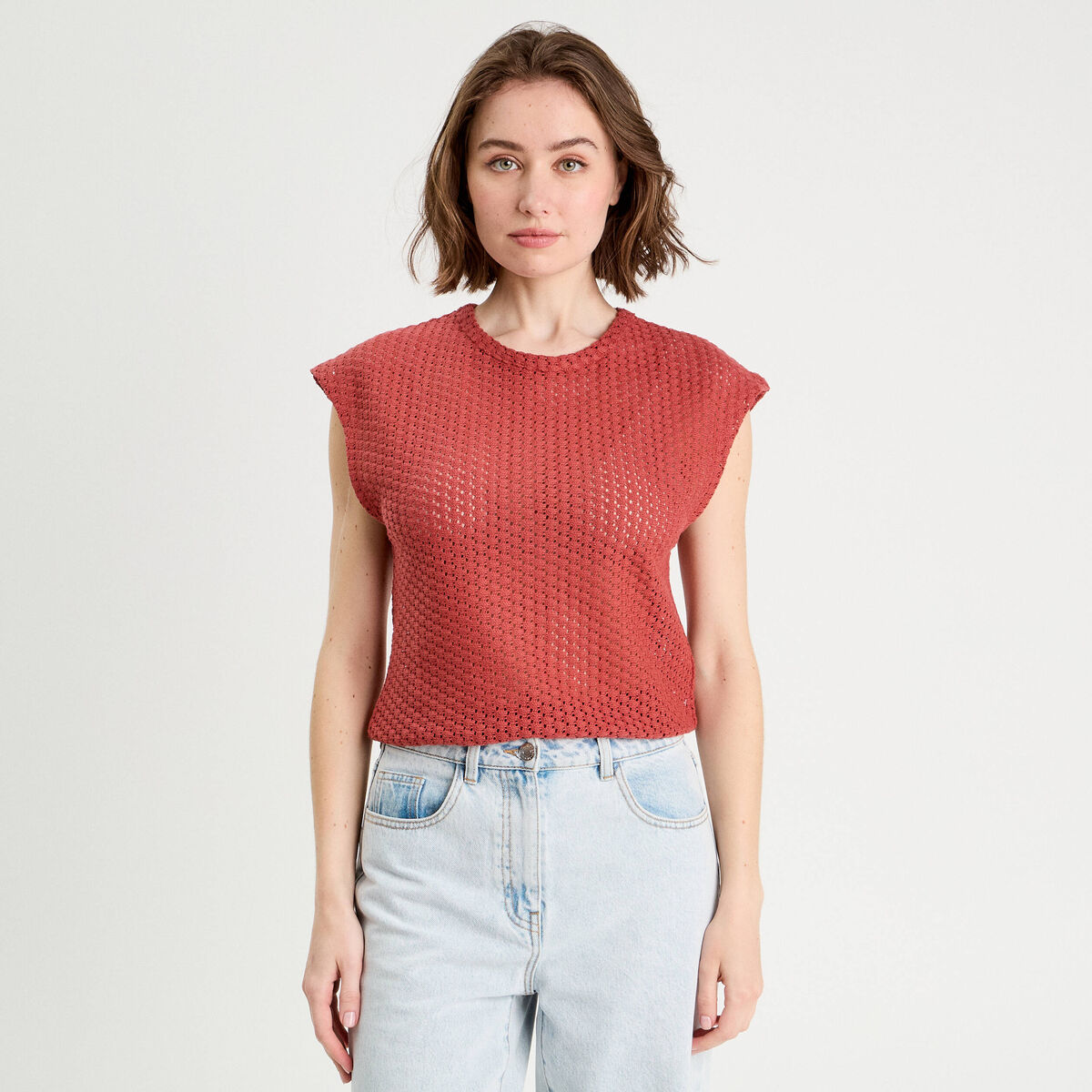 D&eacute;bardeur ajour&eacute; vieux rose femme