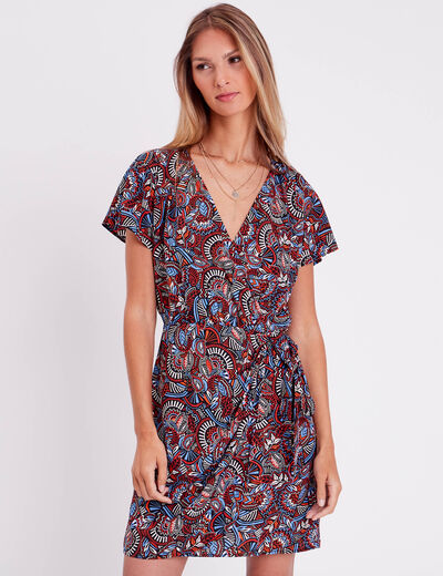 Robe portefeuille avec noeud noir femme