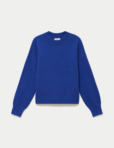 Pull col rond bleu electrique femme