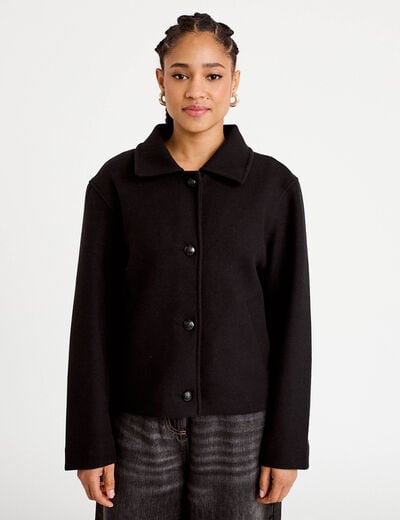 Veste droite courte col classique noir femme