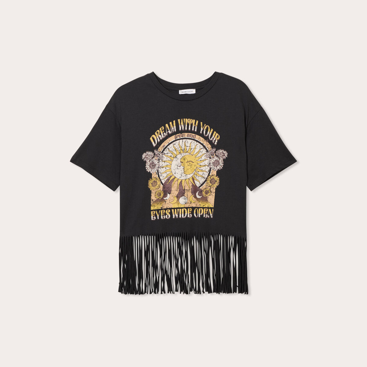 T-shirt avec franges noir femme