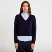 Pantalon large taille haute bleu marine femme
