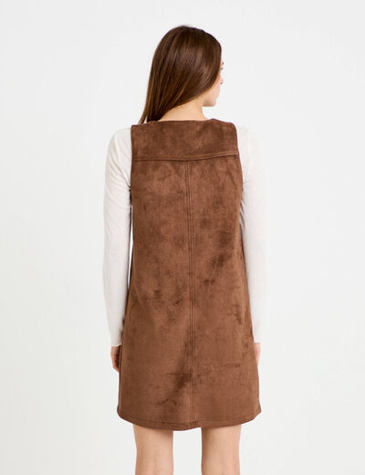 Robe droite courte sans manches col rond marron femme