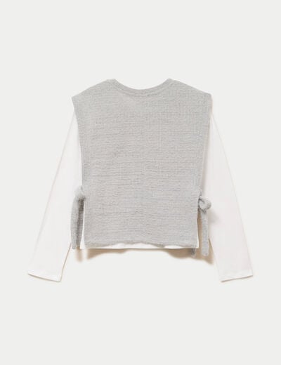 T-shirt pull sans manches 2-en-1 gris clair femme