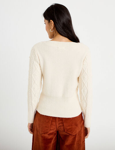 Pull col bateau manches longues ivoire femme