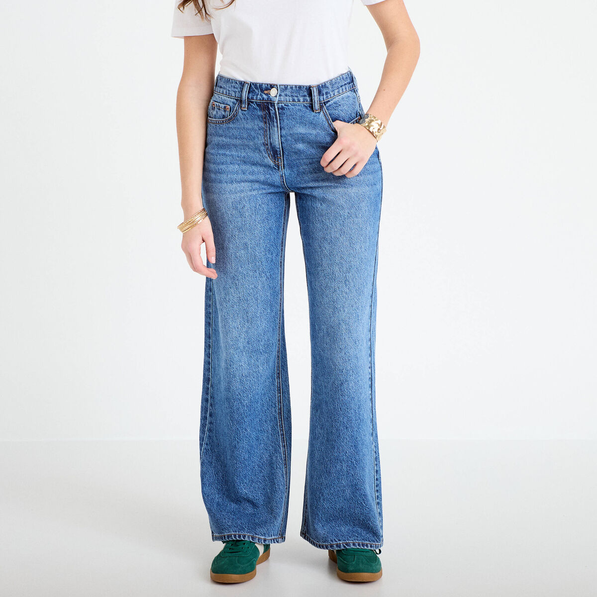 Jean wide leg taille standard denim stone femme