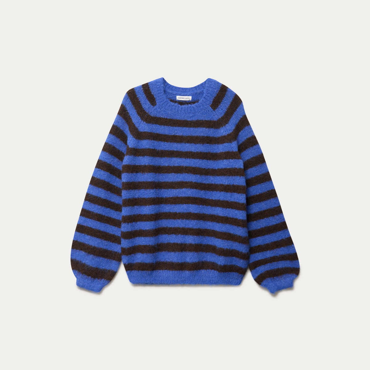 Pull ample col rond manches longues bleu electrique femme