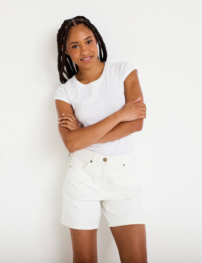 Bermuda regular 5 poches en jean denim blanc femme
