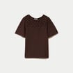 T-shirt manches courtes aspect dentelle marron fonc&eacute; femme