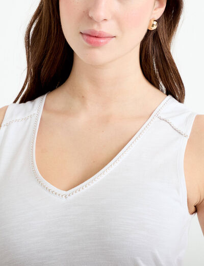 D&eacute;bardeur col v blanc femme