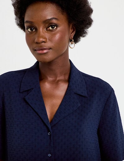 Chemise droite cropped col classique bleu marine femme