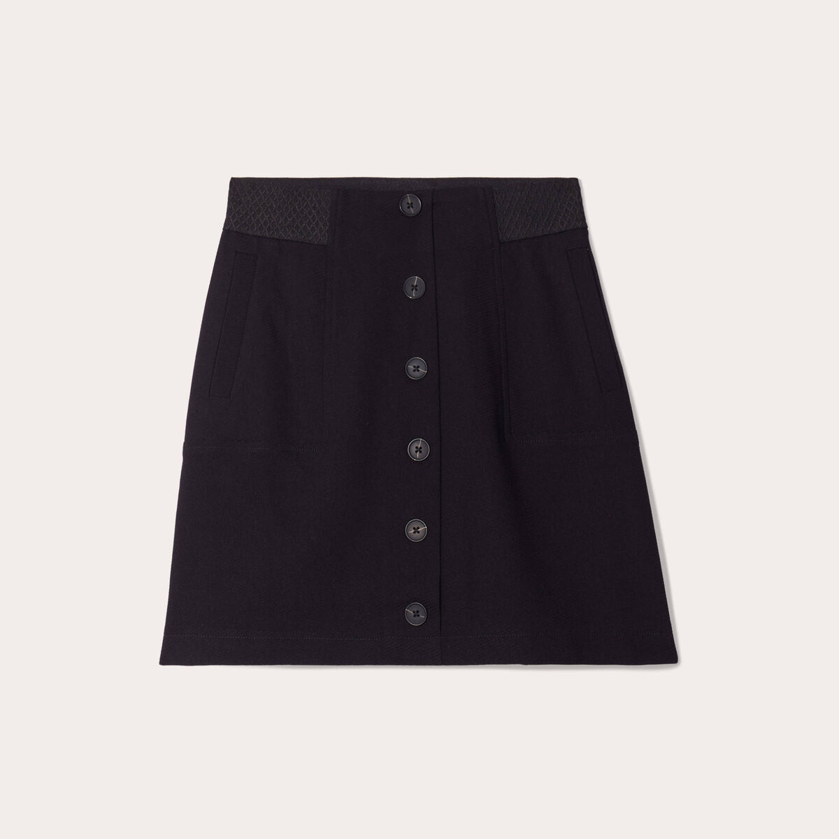 Jupe droite boutonn&eacute;e noir femme