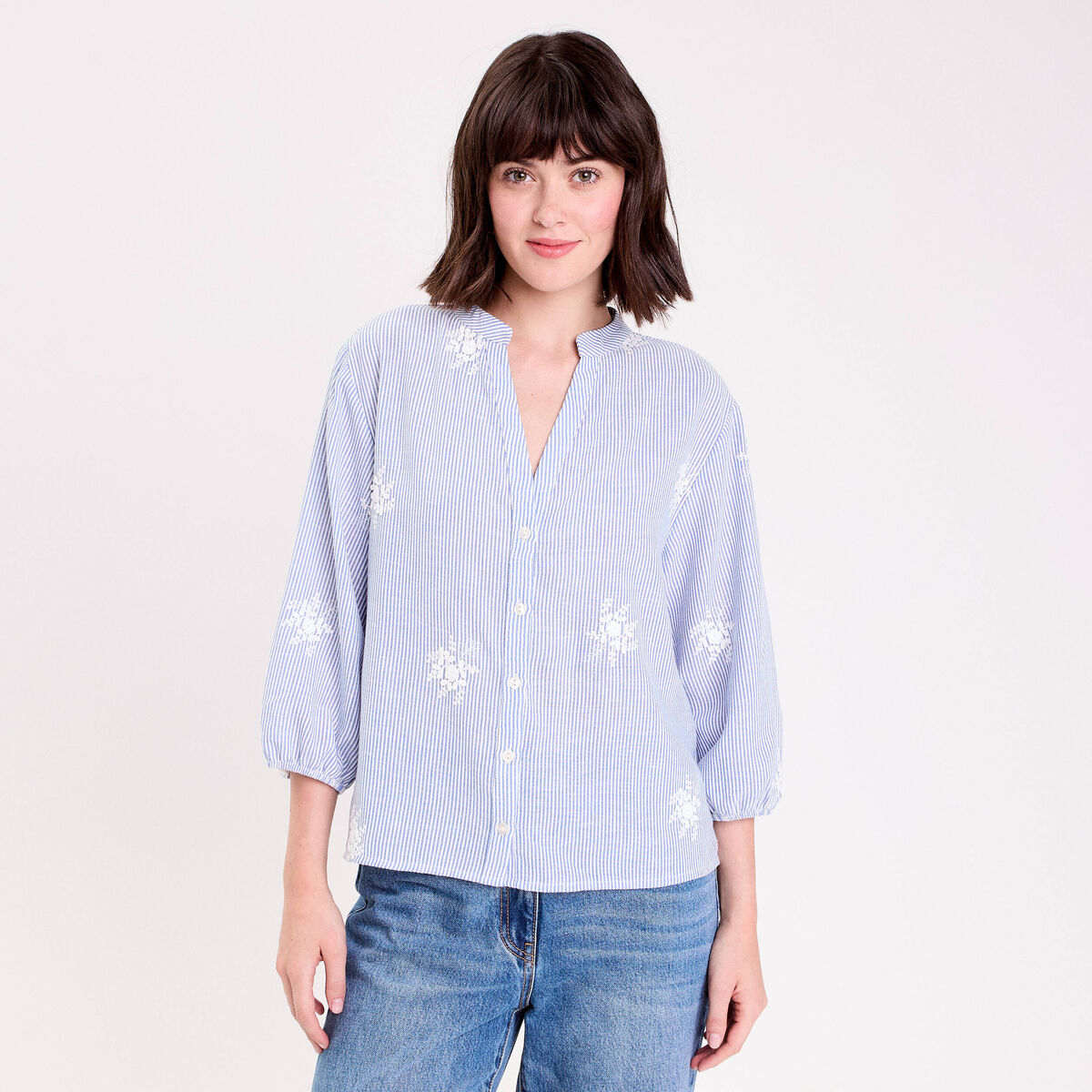 Blouse col tunisien blanc femme