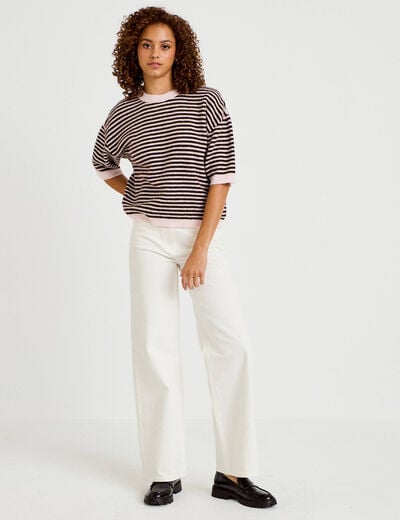 Pull ample duveteux manches courtes rose clair femme