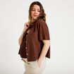 Chemise droite courte col classique marron femme