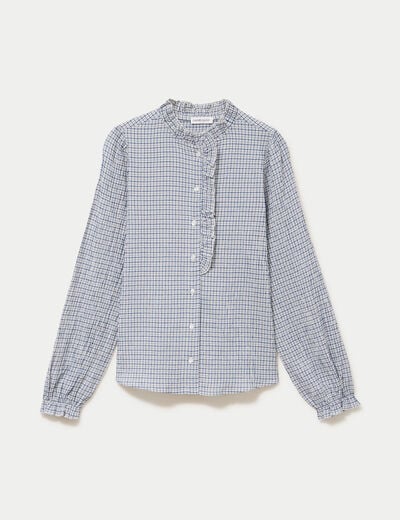 Chemise droite manches longues bleu fonc&eacute; femme