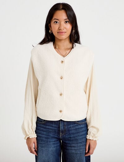Veste sans manches effet polaire ecru femme