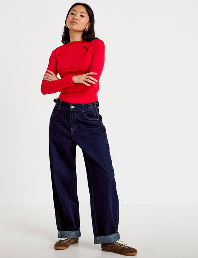 Jean barrel long en coton denim brut femme