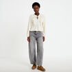 Blouse droite pliss&eacute;e col montant ecru femme