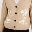 Gilet brod&eacute; col v manches longues beige femme