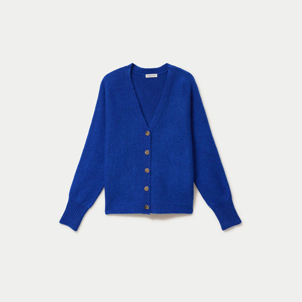 Gilet ajust&eacute; col v manches longues bleu electrique femme
