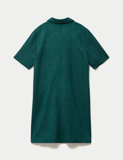 Robe droite 3/4 manches courtes daim vert fonc&eacute; femme