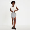Jupe-short trap&egrave;ze courte taille haute denim gris femme