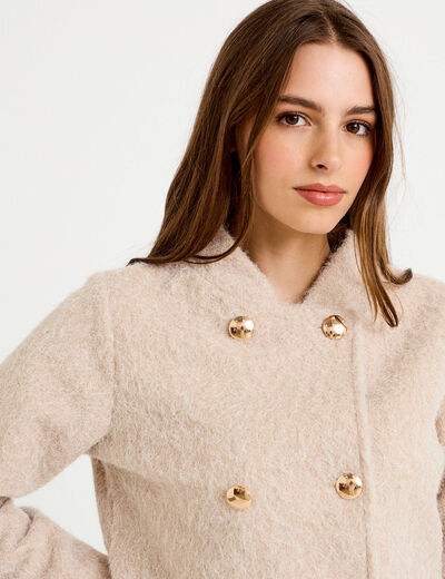 Veste droite cropped effet polaire ivoire femme