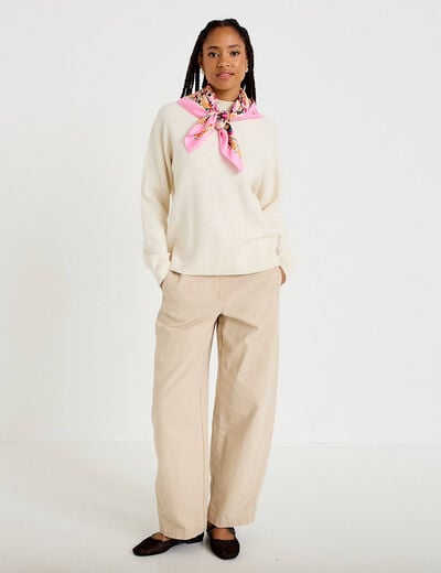 Pantalon chino coupe barrel beige femme