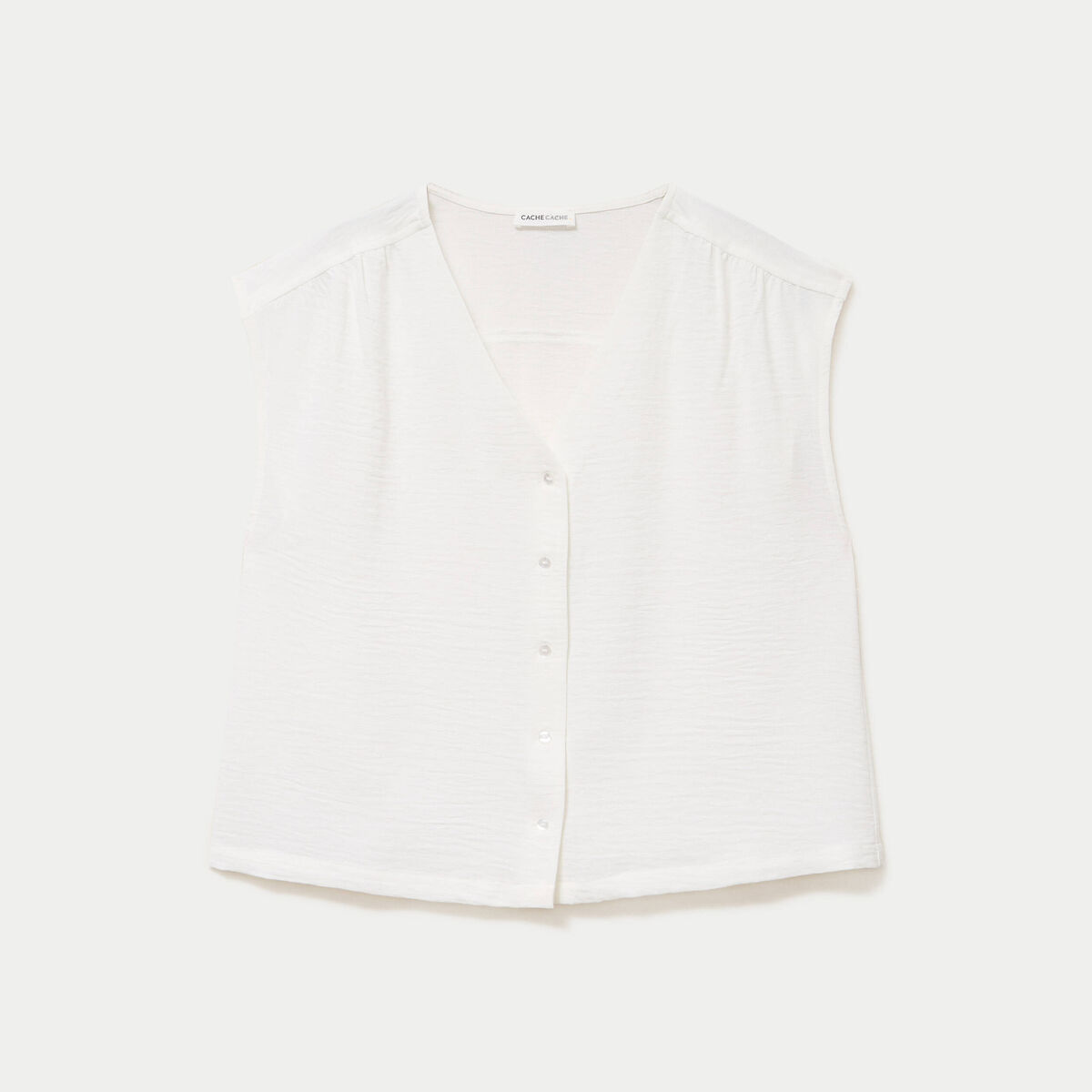 Blouse droite sans manches col v ecru femme