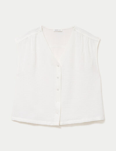 Blouse droite sans manches col v ecru femme