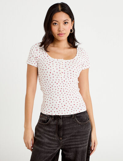 T-shirt c&ocirc;tel&eacute; blanc femme