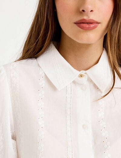 Chemise droite col classique manches 3/4 ecru femme